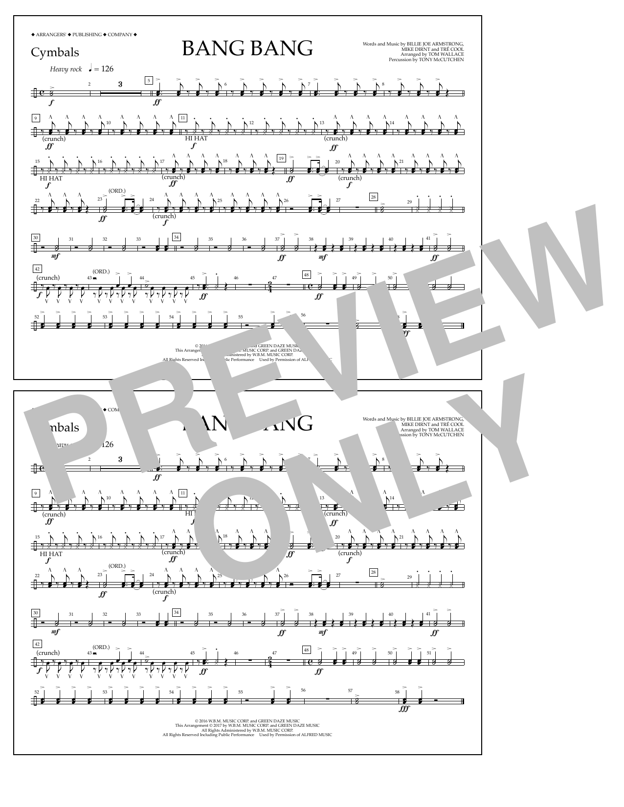 Tom Wallace Bang Bang - Cymbals sheet music notes and chords arranged for Marching Band