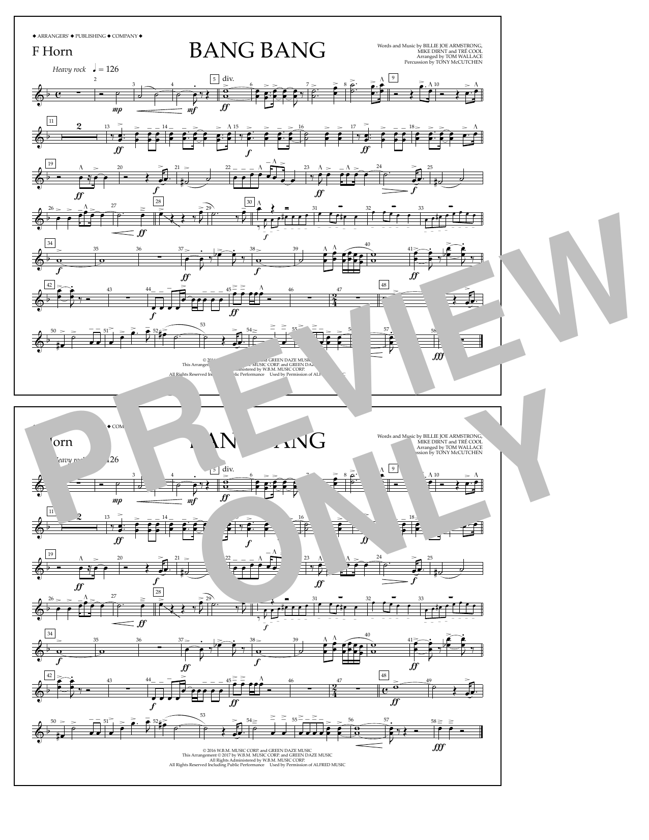 Tom Wallace Bang Bang - F Horn sheet music notes and chords arranged for Marching Band