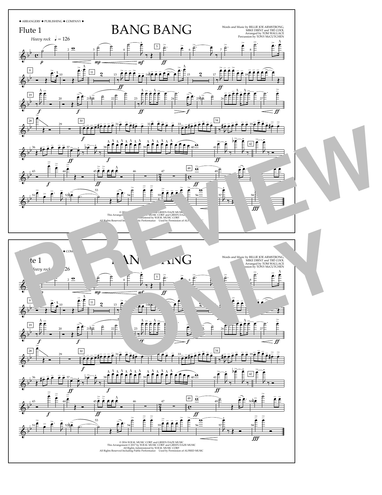 Tom Wallace Bang Bang - Flute 1 sheet music notes and chords arranged for Marching Band