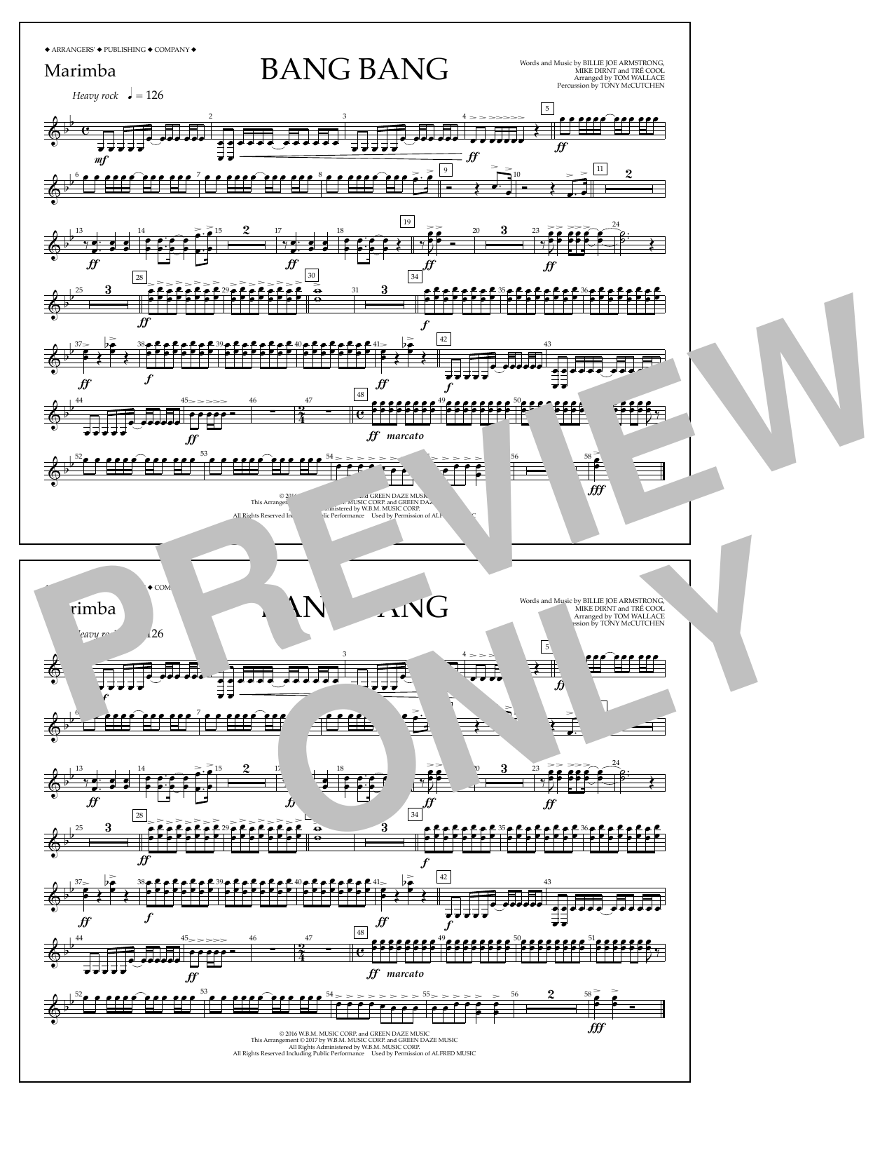 Tom Wallace Bang Bang - Marimba sheet music notes and chords arranged for Marching Band