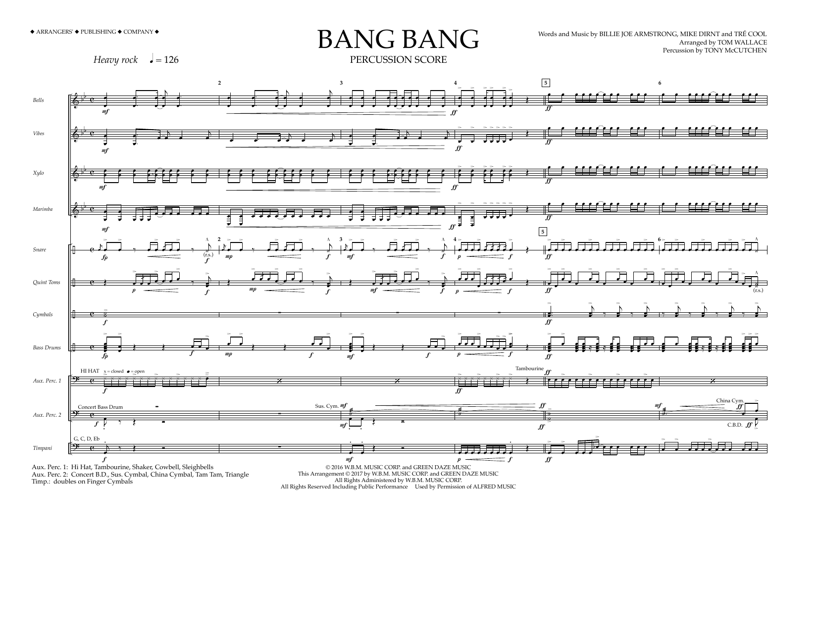 Tom Wallace Bang Bang - Percussion Score sheet music notes and chords arranged for Marching Band