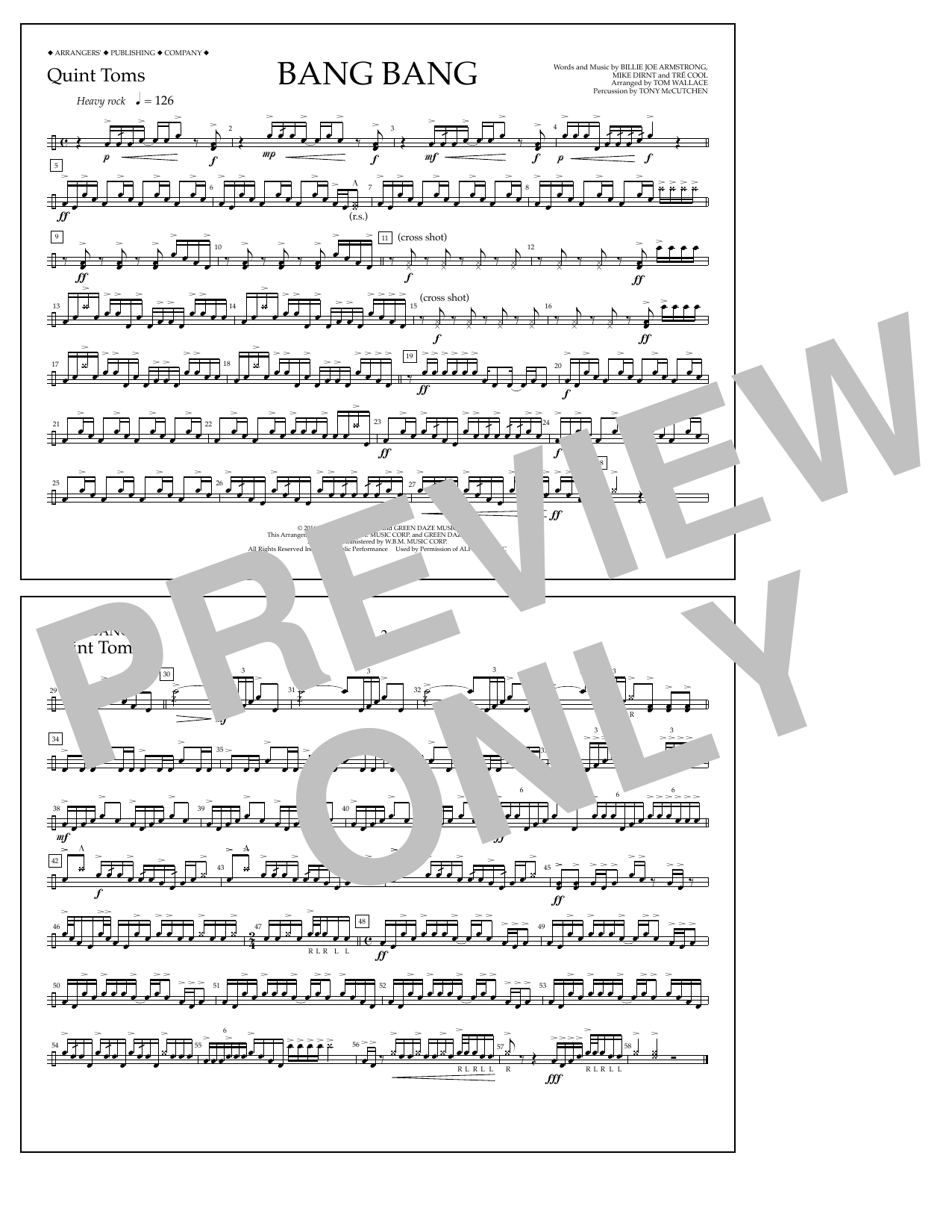 Tom Wallace Bang Bang - Quint-Toms sheet music notes and chords arranged for Marching Band