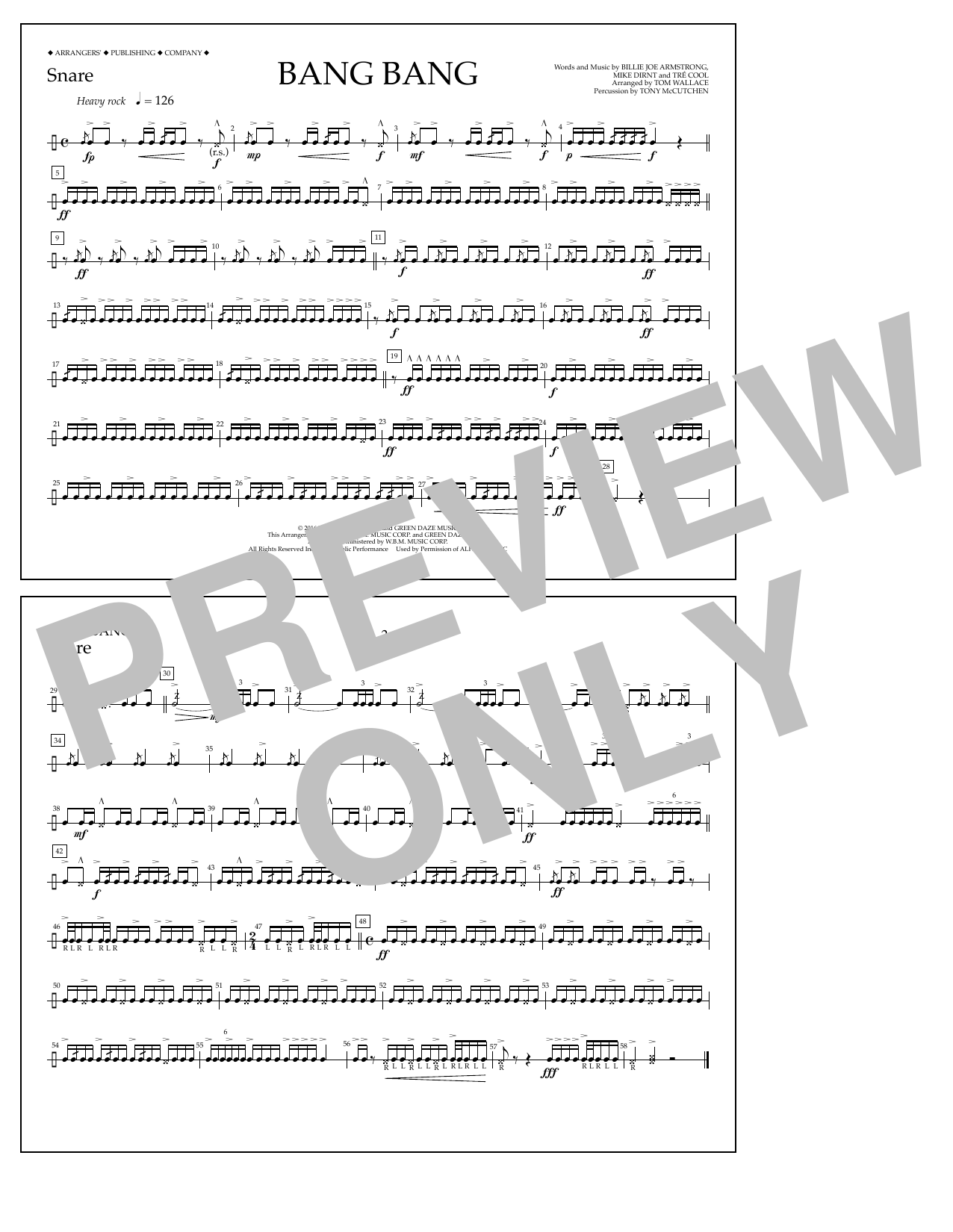 Tom Wallace Bang Bang - Snare sheet music notes and chords arranged for Marching Band
