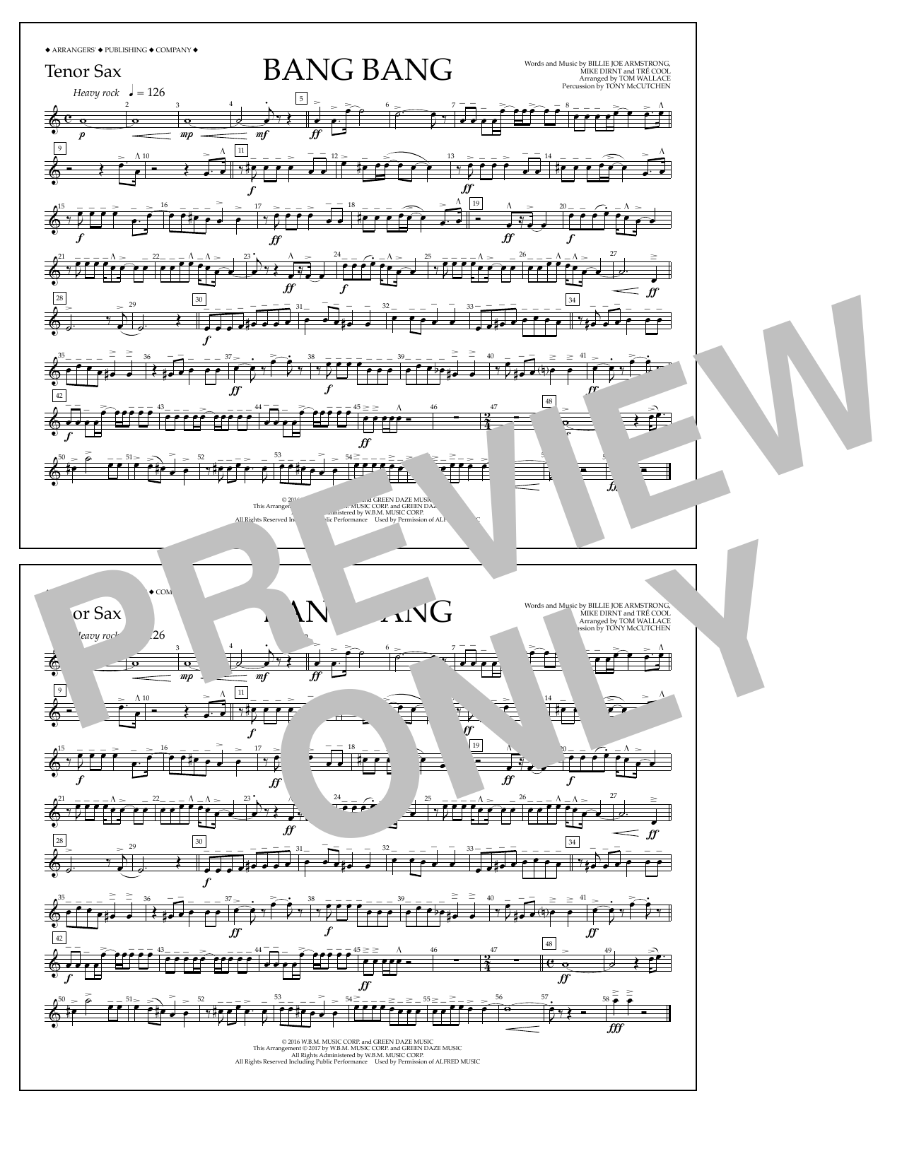 Tom Wallace Bang Bang - Tenor Sax sheet music notes and chords arranged for Marching Band