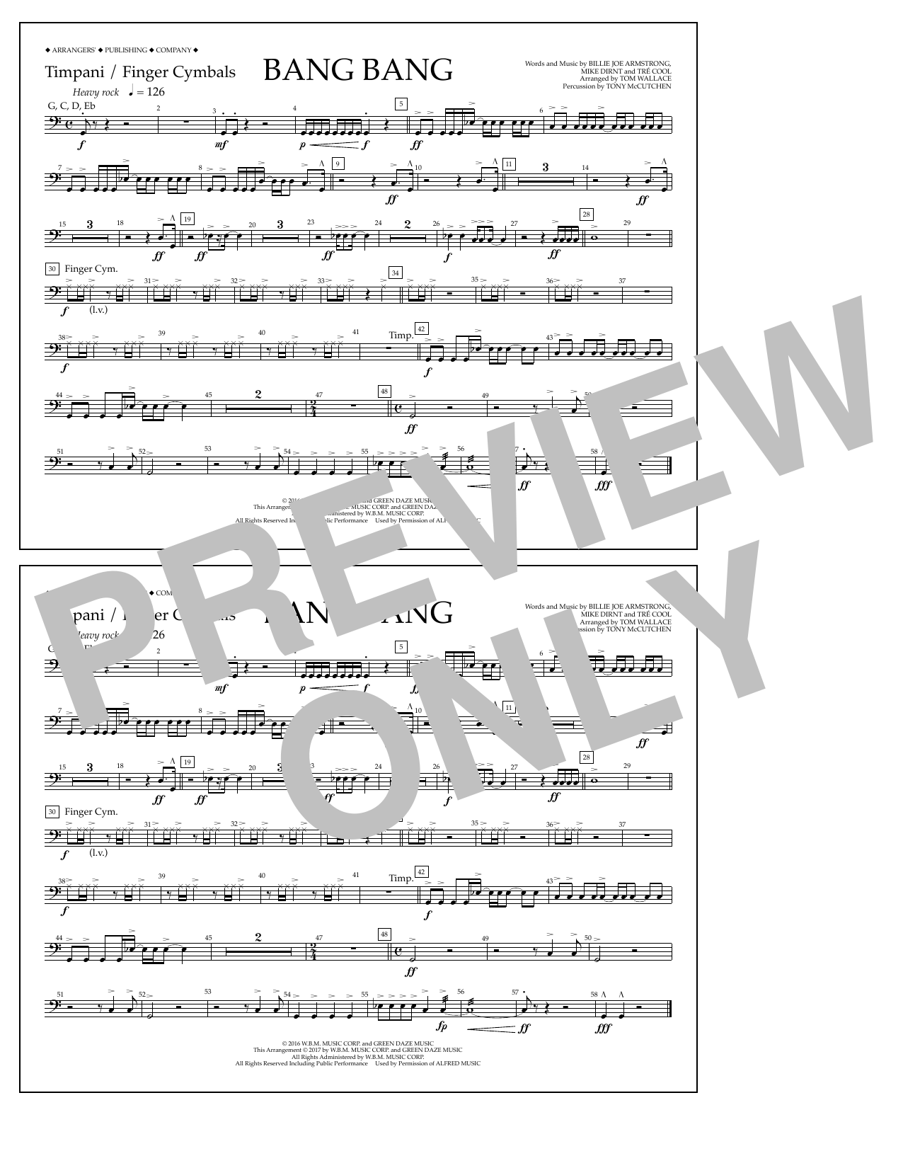 Tom Wallace Bang Bang - Timpani/Finger Cym. sheet music notes and chords arranged for Marching Band