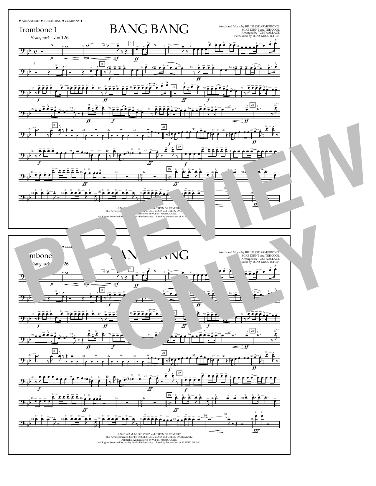 Tom Wallace Bang Bang - Trombone 1 sheet music notes and chords arranged for Marching Band