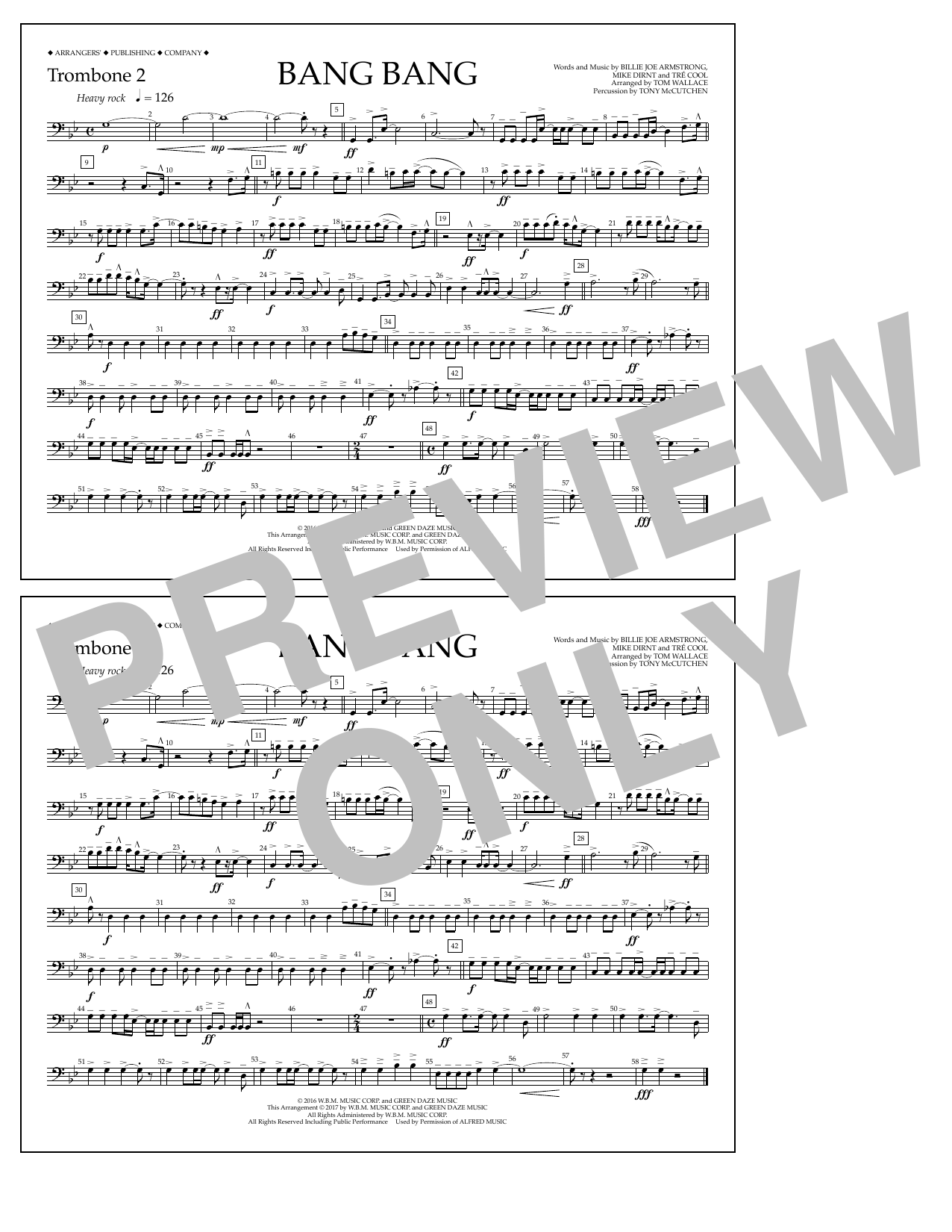 Tom Wallace Bang Bang - Trombone 2 sheet music notes and chords arranged for Marching Band