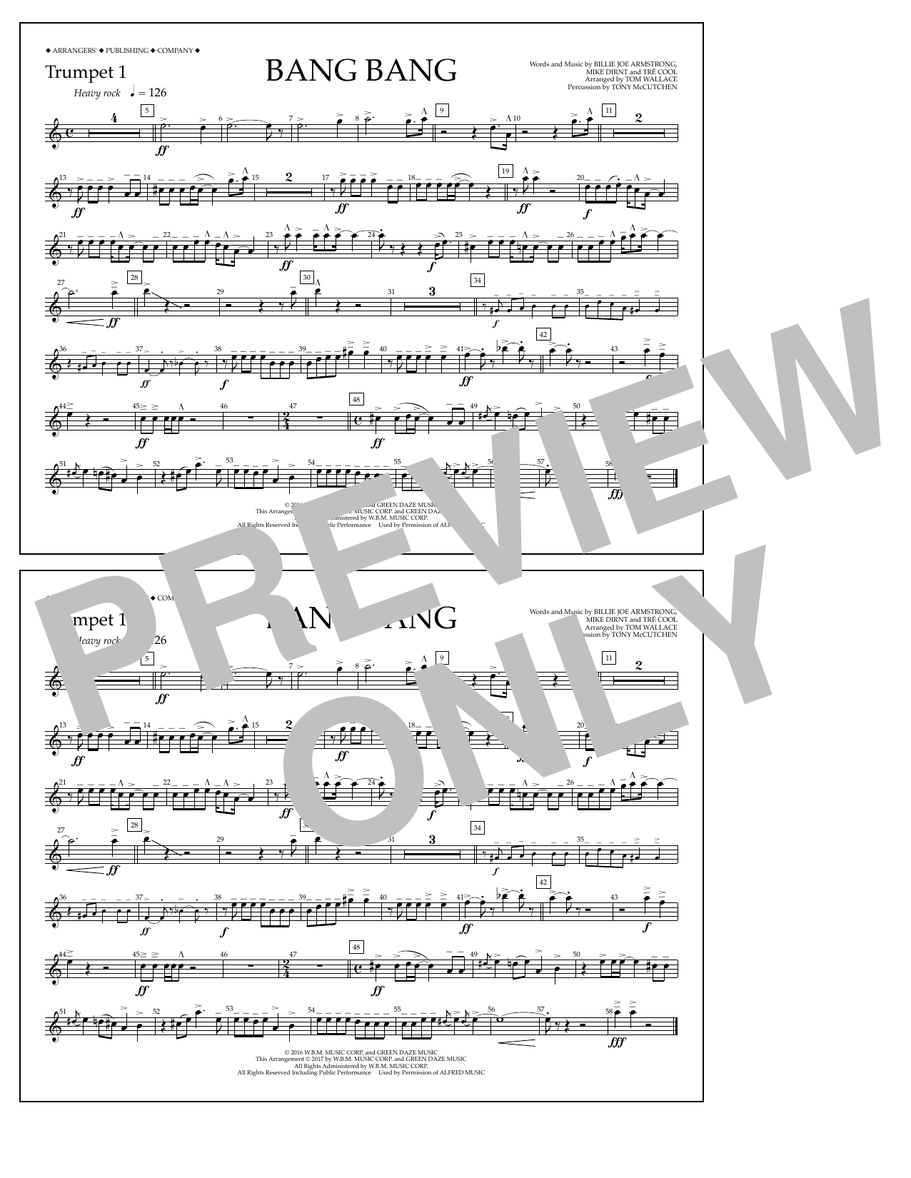 Tom Wallace Bang Bang - Trumpet 1 sheet music notes and chords arranged for Marching Band