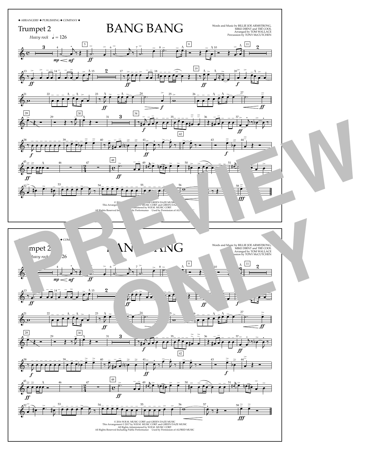 Tom Wallace Bang Bang - Trumpet 2 sheet music notes and chords arranged for Marching Band
