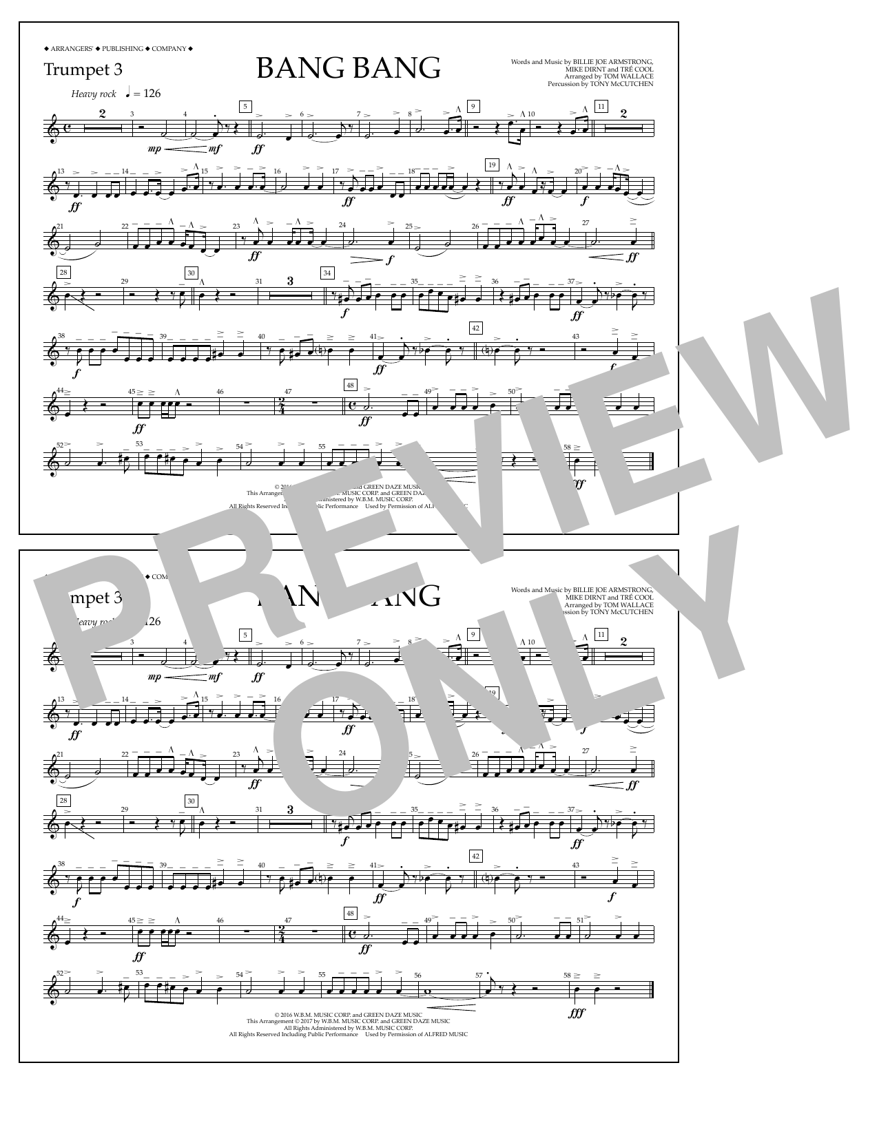 Tom Wallace Bang Bang - Trumpet 3 sheet music notes and chords arranged for Marching Band