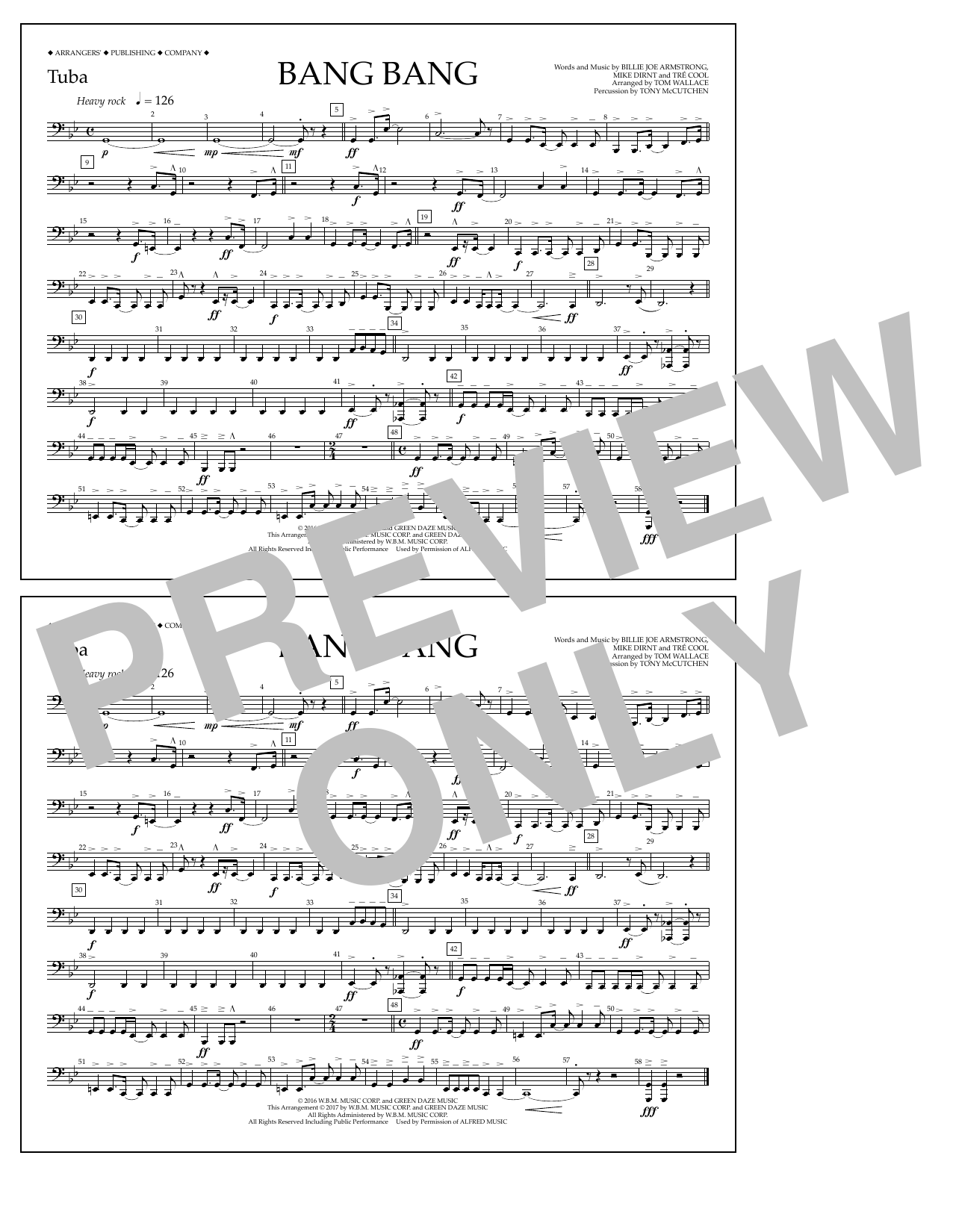 Tom Wallace Bang Bang - Tuba sheet music notes and chords arranged for Marching Band
