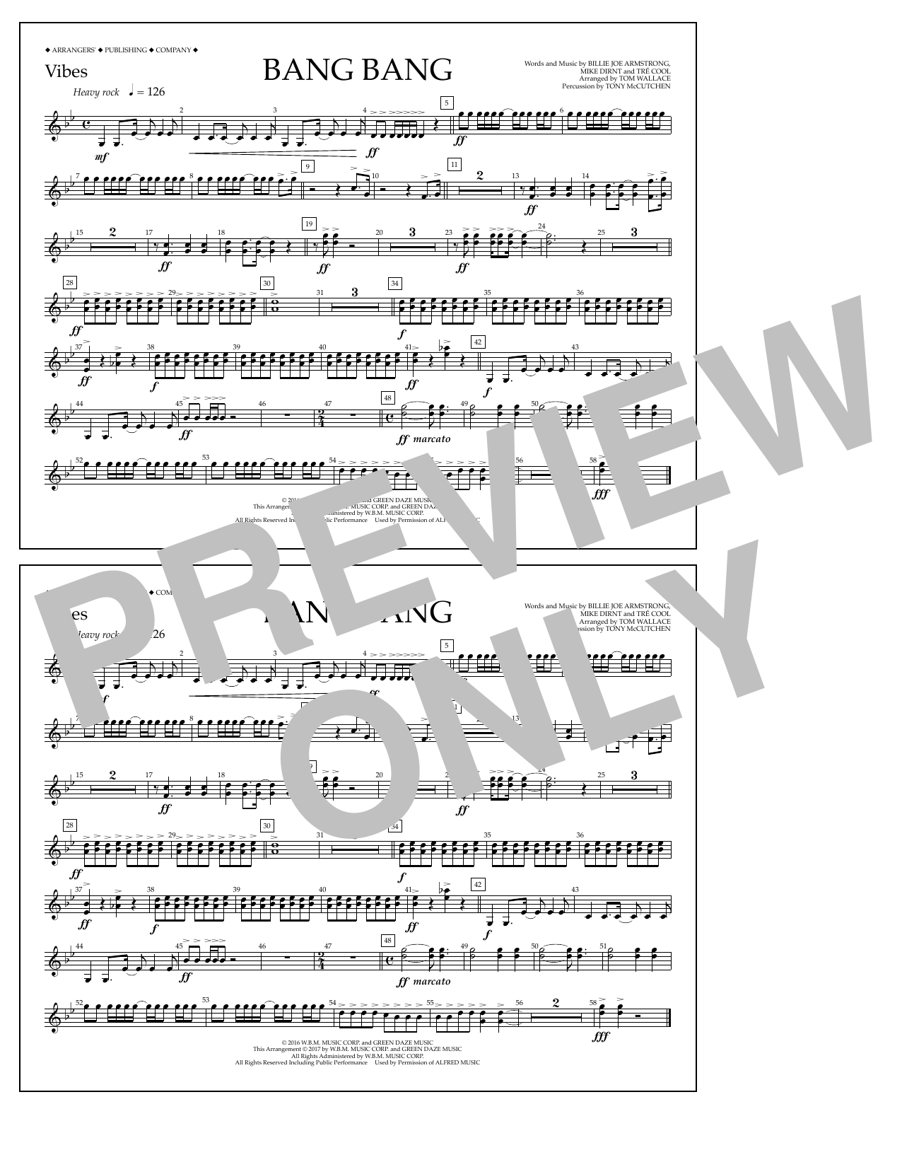 Tom Wallace Bang Bang - Vibes sheet music notes and chords arranged for Marching Band