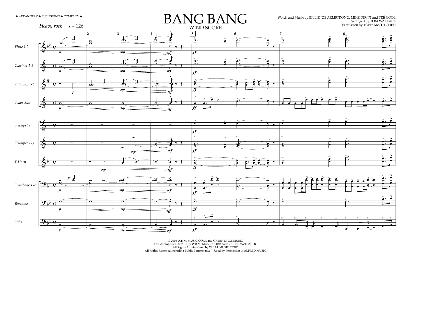 Tom Wallace Bang Bang - Wind Score sheet music notes and chords arranged for Marching Band