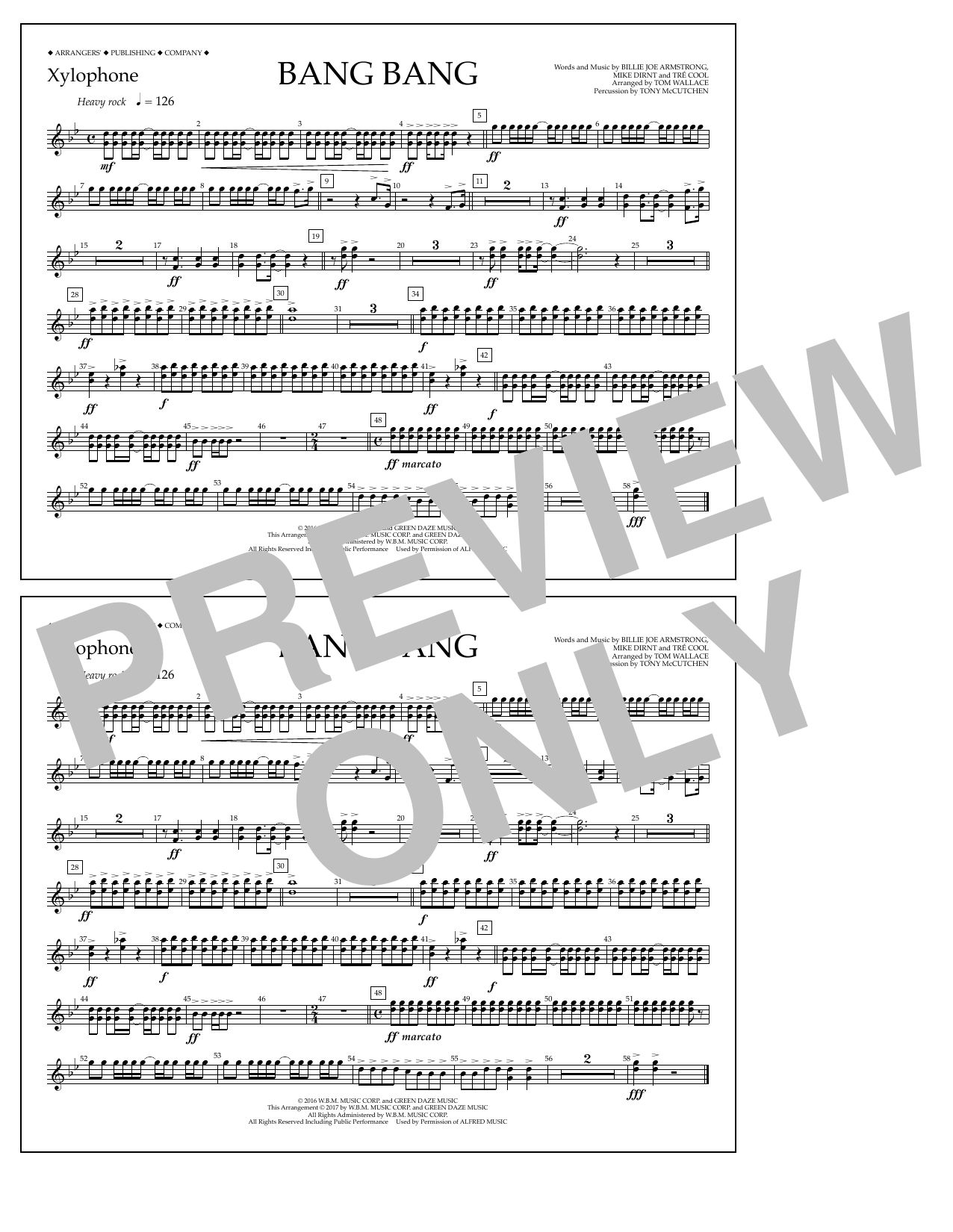 Tom Wallace Bang Bang - Xylophone sheet music notes and chords arranged for Marching Band