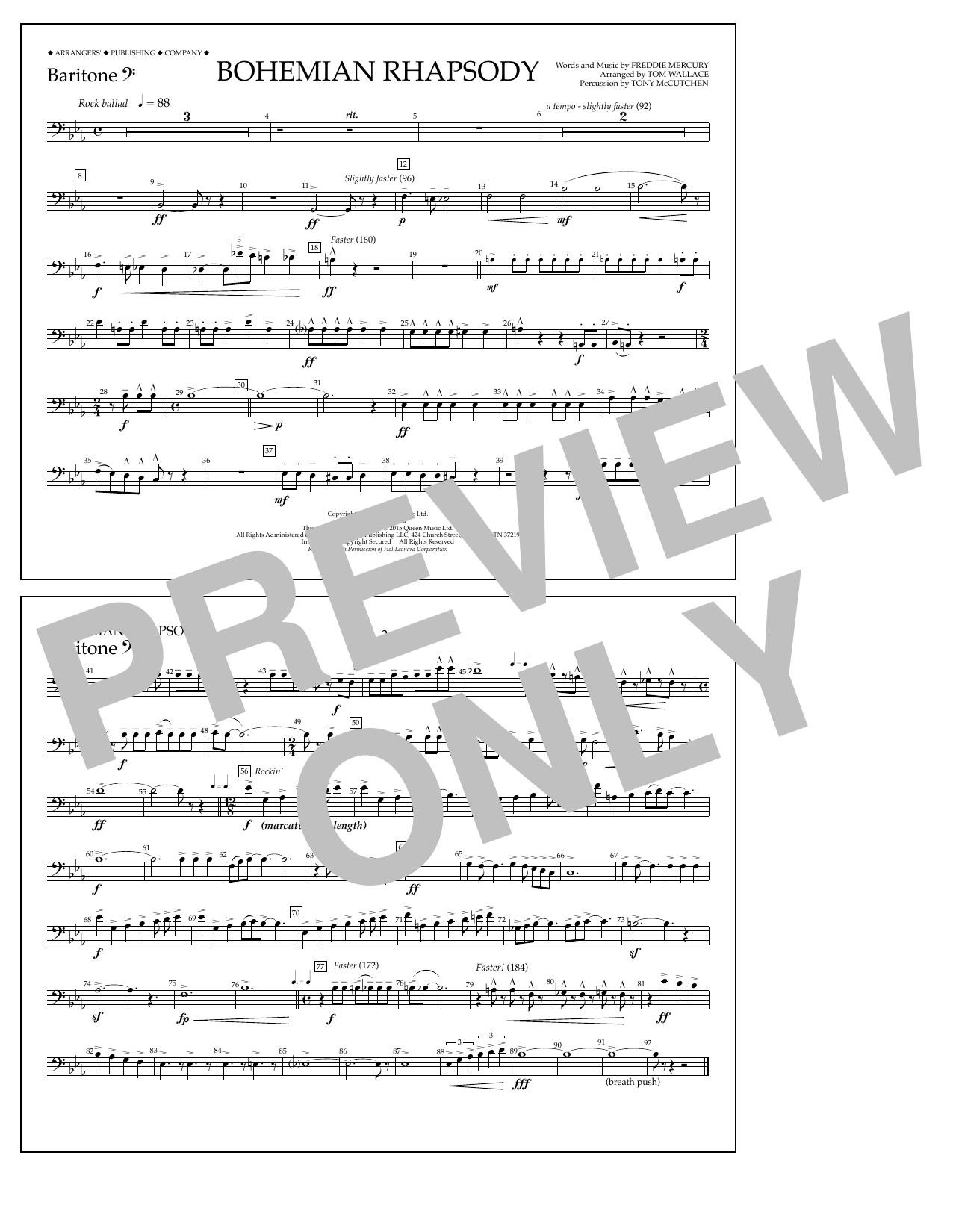 Tom Wallace Bohemian Rhapsody - Baritone B.C. sheet music notes and chords arranged for Marching Band