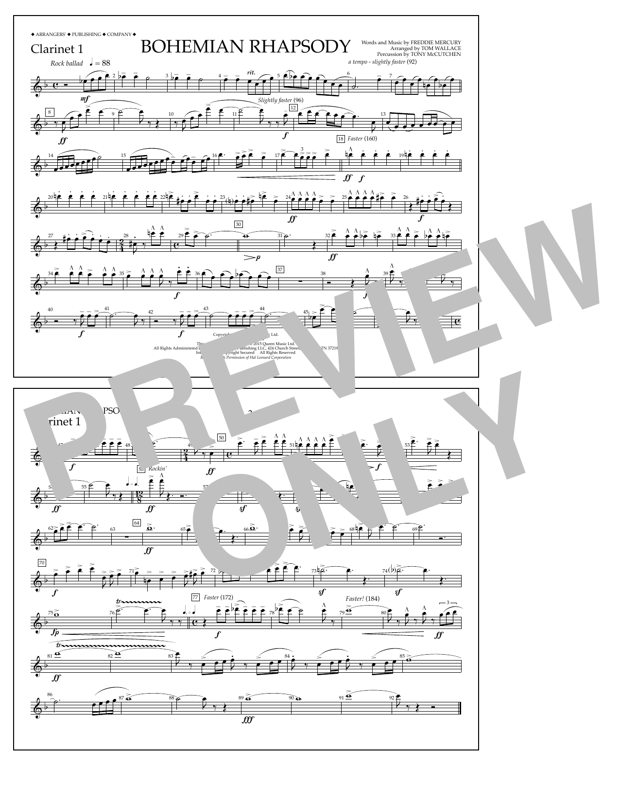 Tom Wallace Bohemian Rhapsody - Clarinet 1 sheet music notes and chords arranged for Marching Band