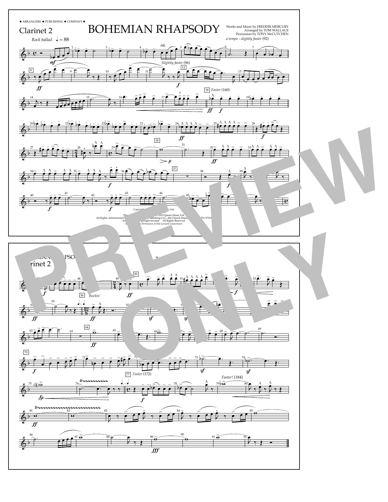 Tom Wallace Bohemian Rhapsody - Clarinet 2 sheet music notes and chords arranged for Marching Band