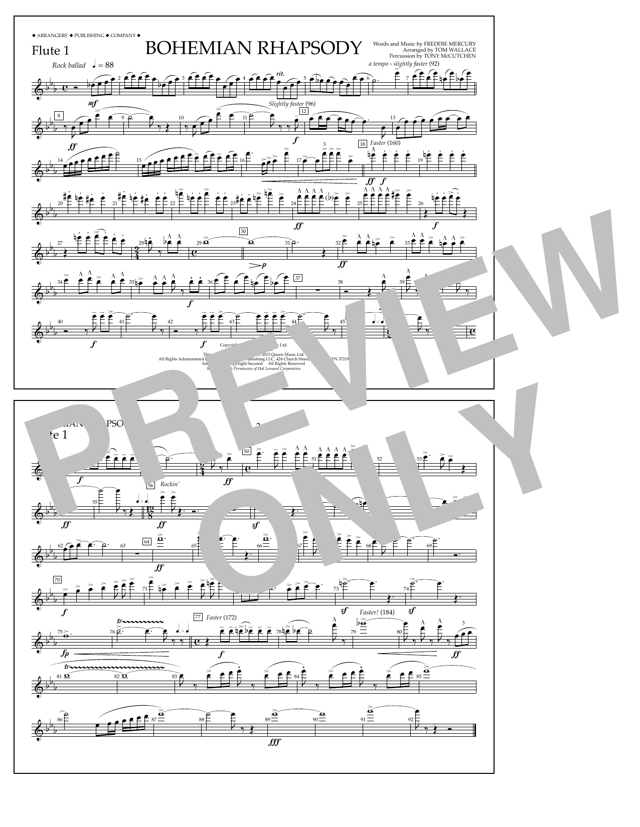 Tom Wallace Bohemian Rhapsody - Flute 1 sheet music notes and chords arranged for Marching Band