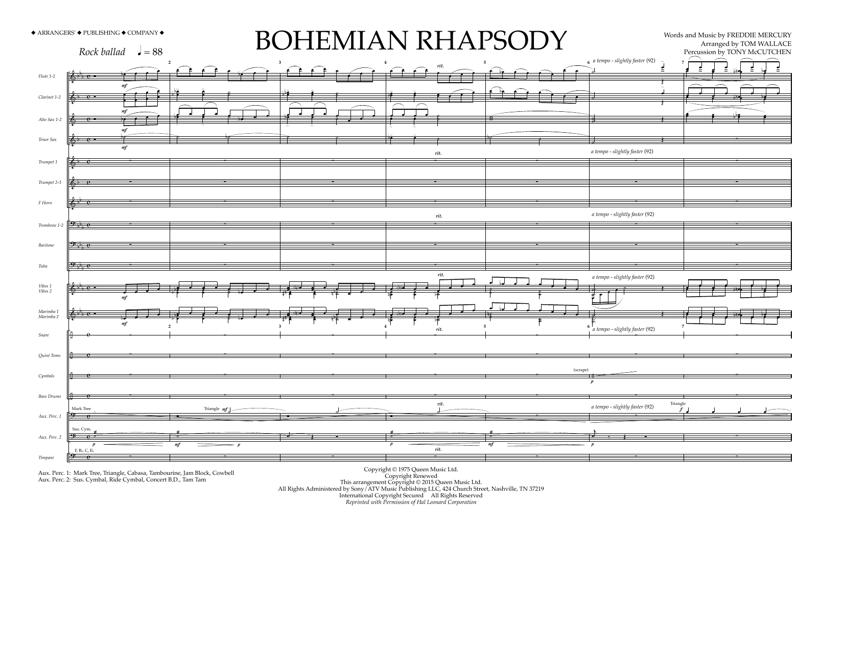 Tom Wallace Bohemian Rhapsody - Full Score sheet music notes and chords arranged for Marching Band