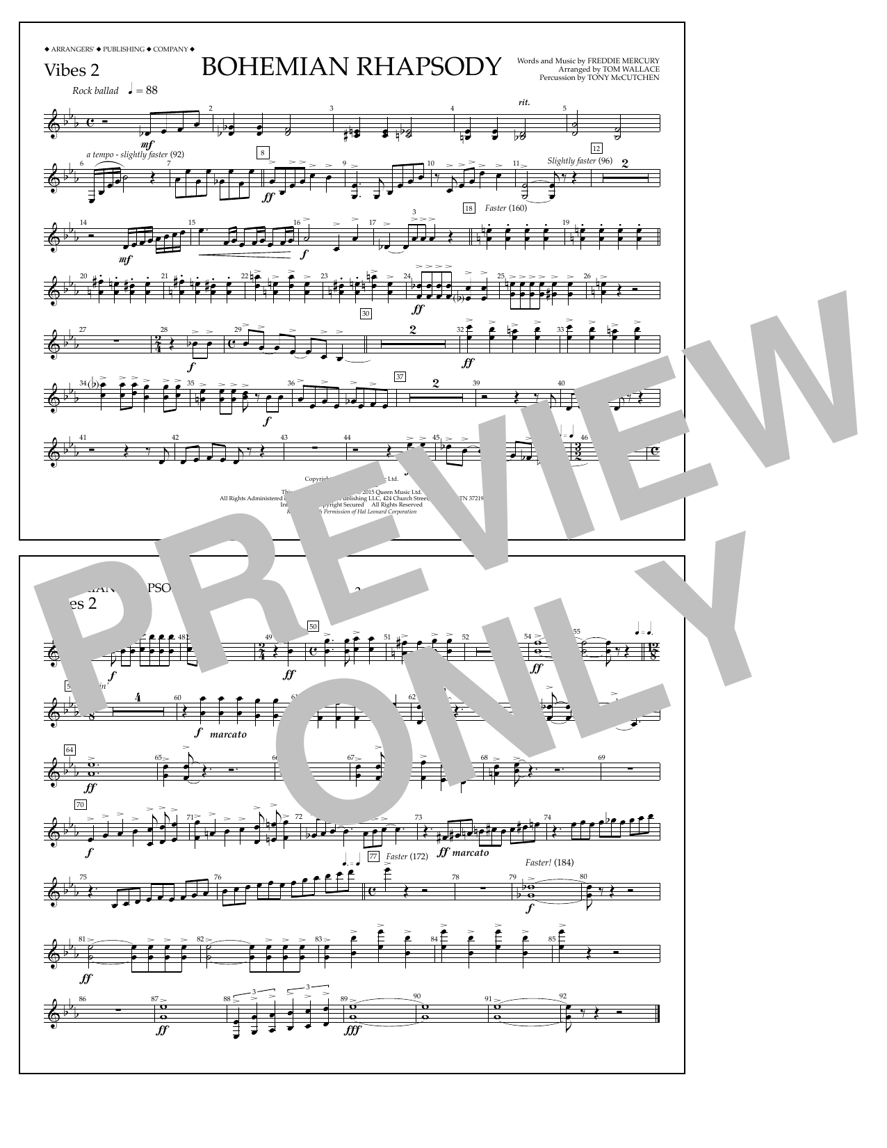 Tom Wallace Bohemian Rhapsody - Vibes 2 sheet music notes and chords arranged for Marching Band