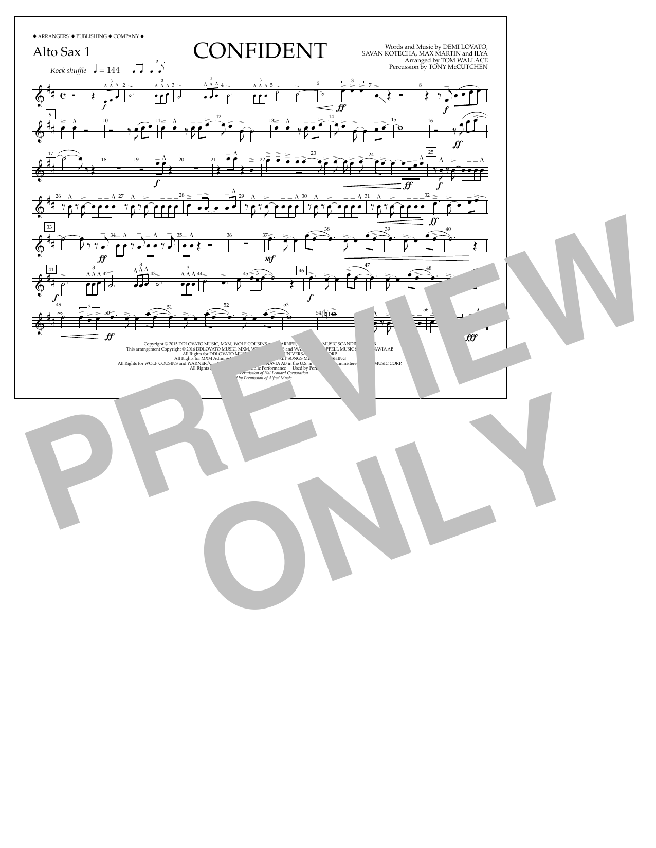 Tom Wallace Confident - Alto Sax 1 sheet music notes and chords arranged for Marching Band