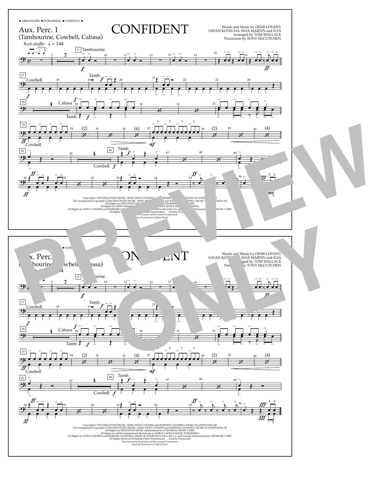 Tom Wallace Confident - Aux. Perc. 1 sheet music notes and chords arranged for Marching Band