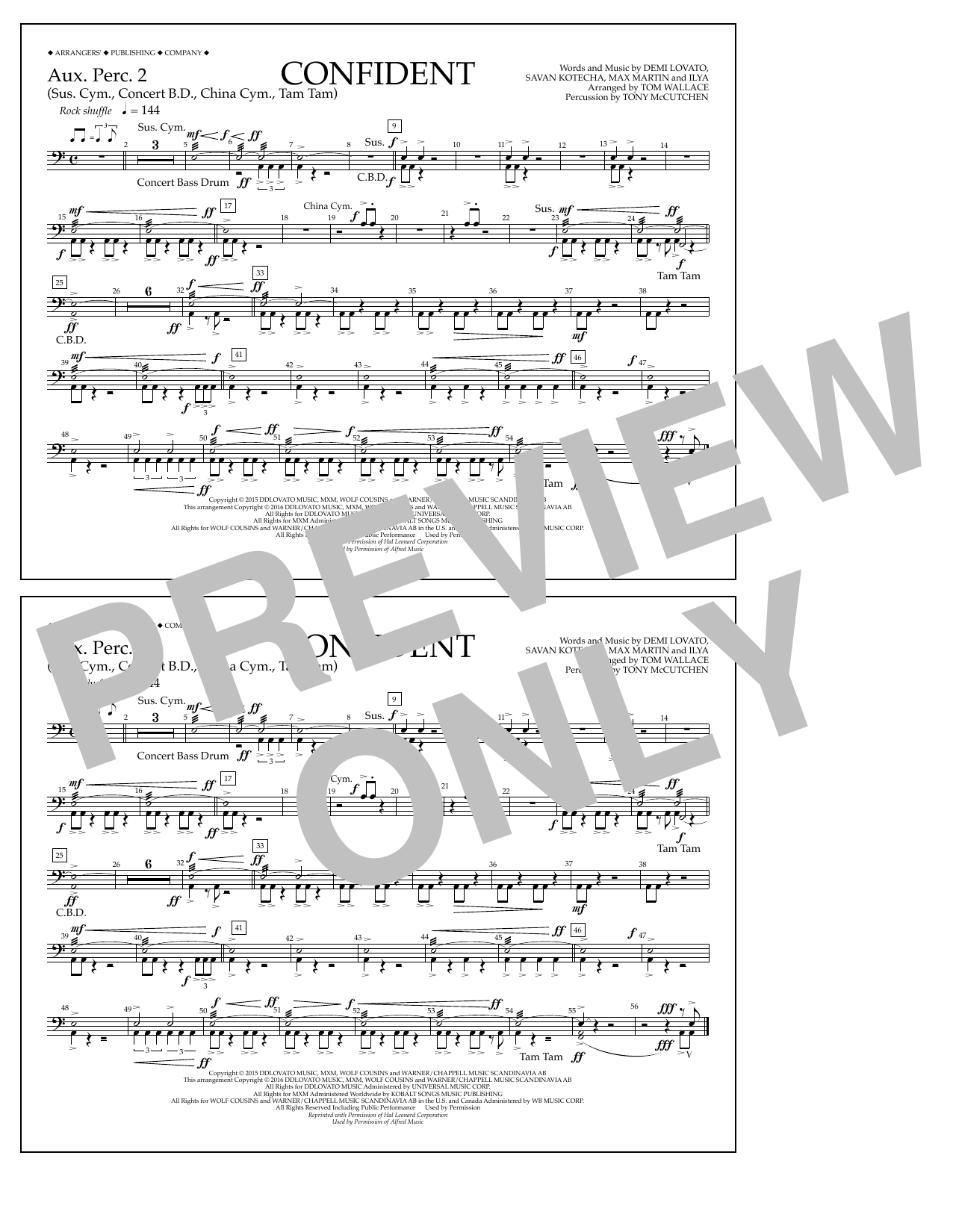 Tom Wallace Confident - Aux. Perc. 2 sheet music notes and chords arranged for Marching Band