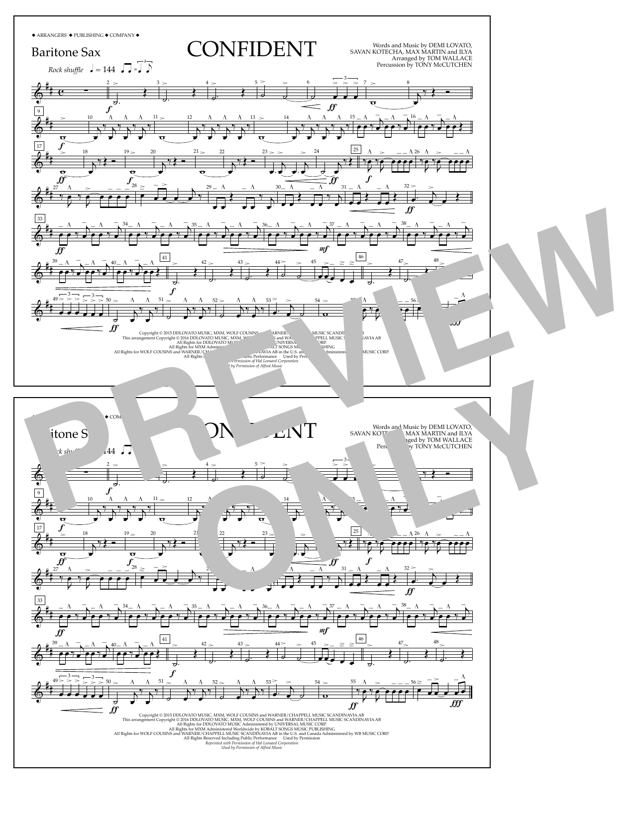 Tom Wallace Confident - Baritone Sax sheet music notes and chords arranged for Marching Band