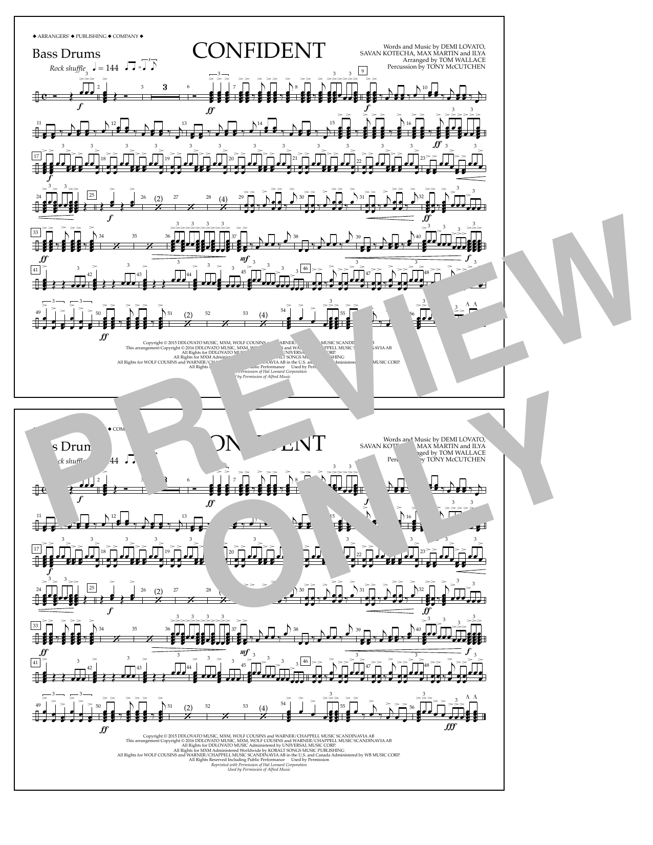 Tom Wallace Confident - Bass Drums sheet music notes and chords arranged for Marching Band