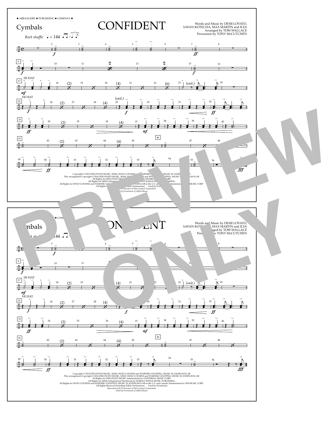 Tom Wallace Confident - Cymbals sheet music notes and chords arranged for Marching Band