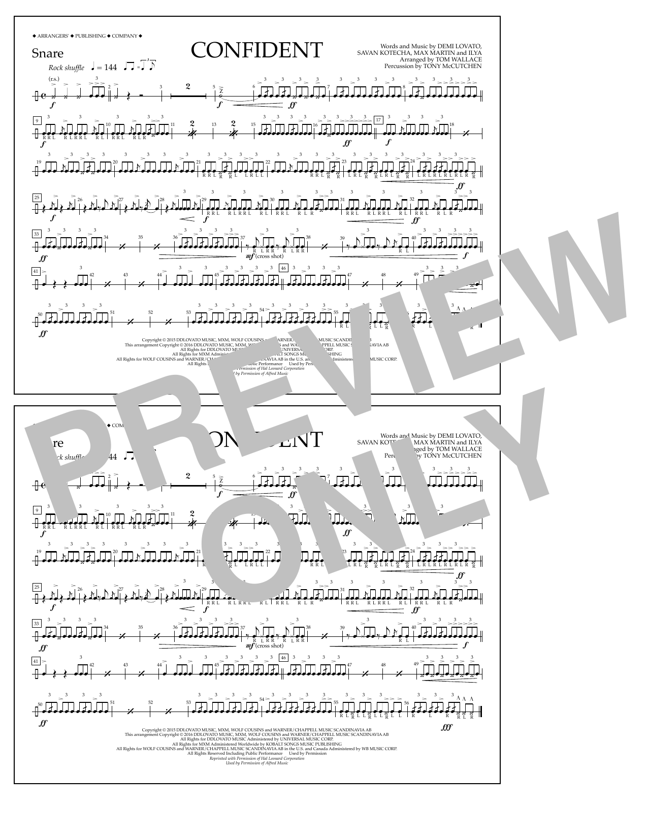 Tom Wallace Confident - Snare sheet music notes and chords arranged for Marching Band
