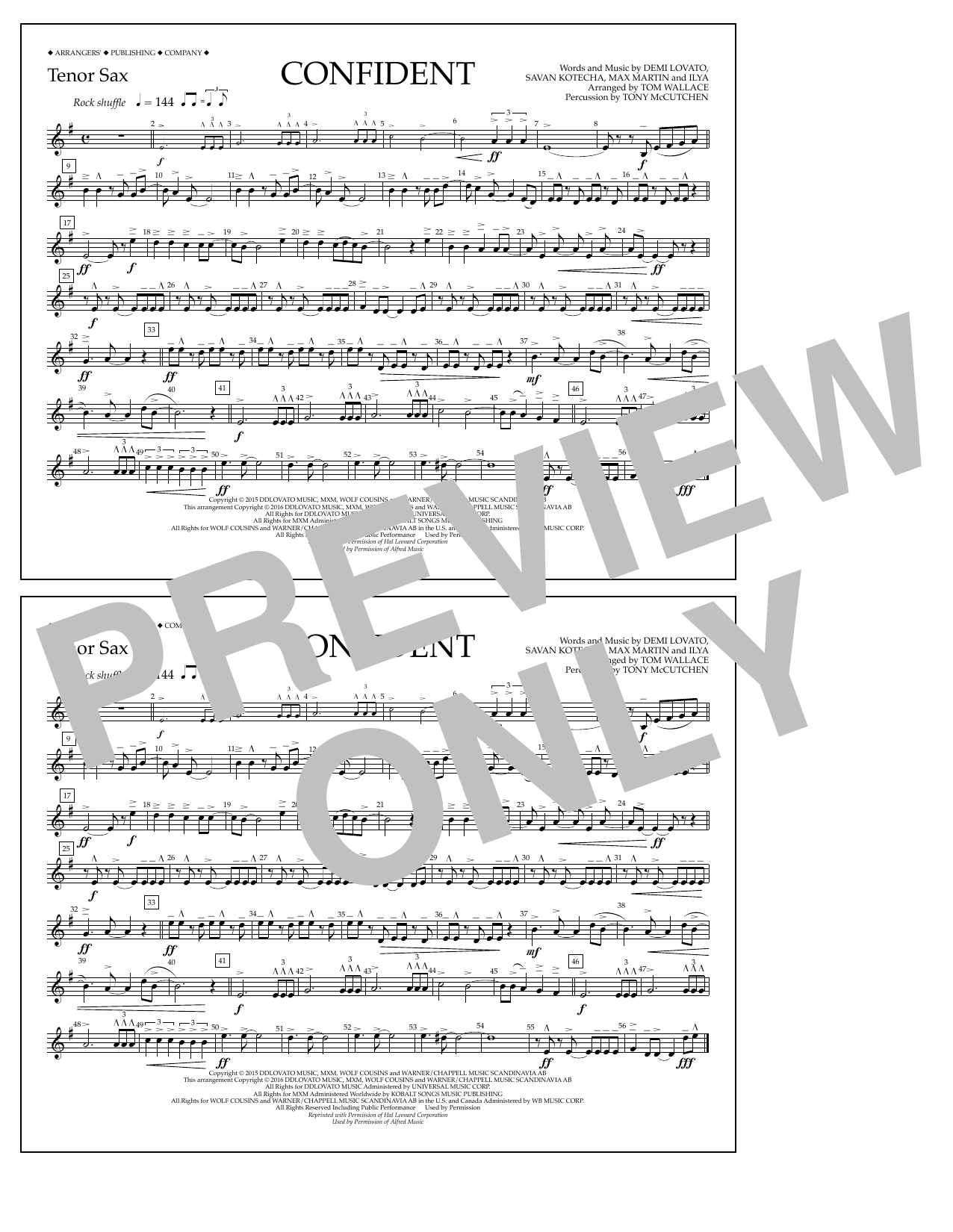 Tom Wallace Confident - Tenor Sax sheet music notes and chords arranged for Marching Band