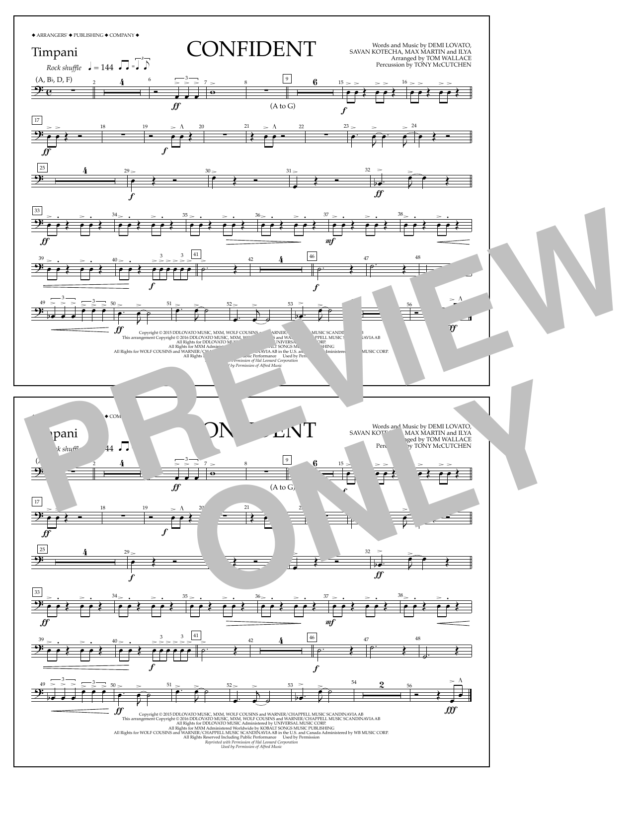 Tom Wallace Confident - Timpani sheet music notes and chords arranged for Marching Band