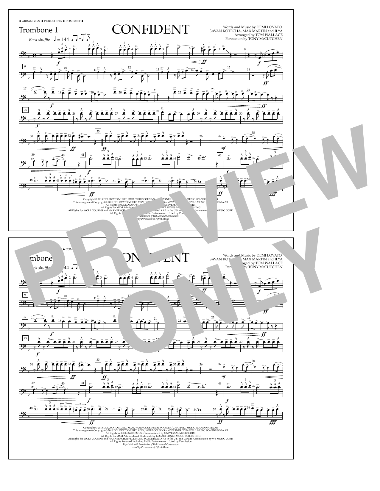 Tom Wallace Confident - Trombone 1 sheet music notes and chords arranged for Marching Band