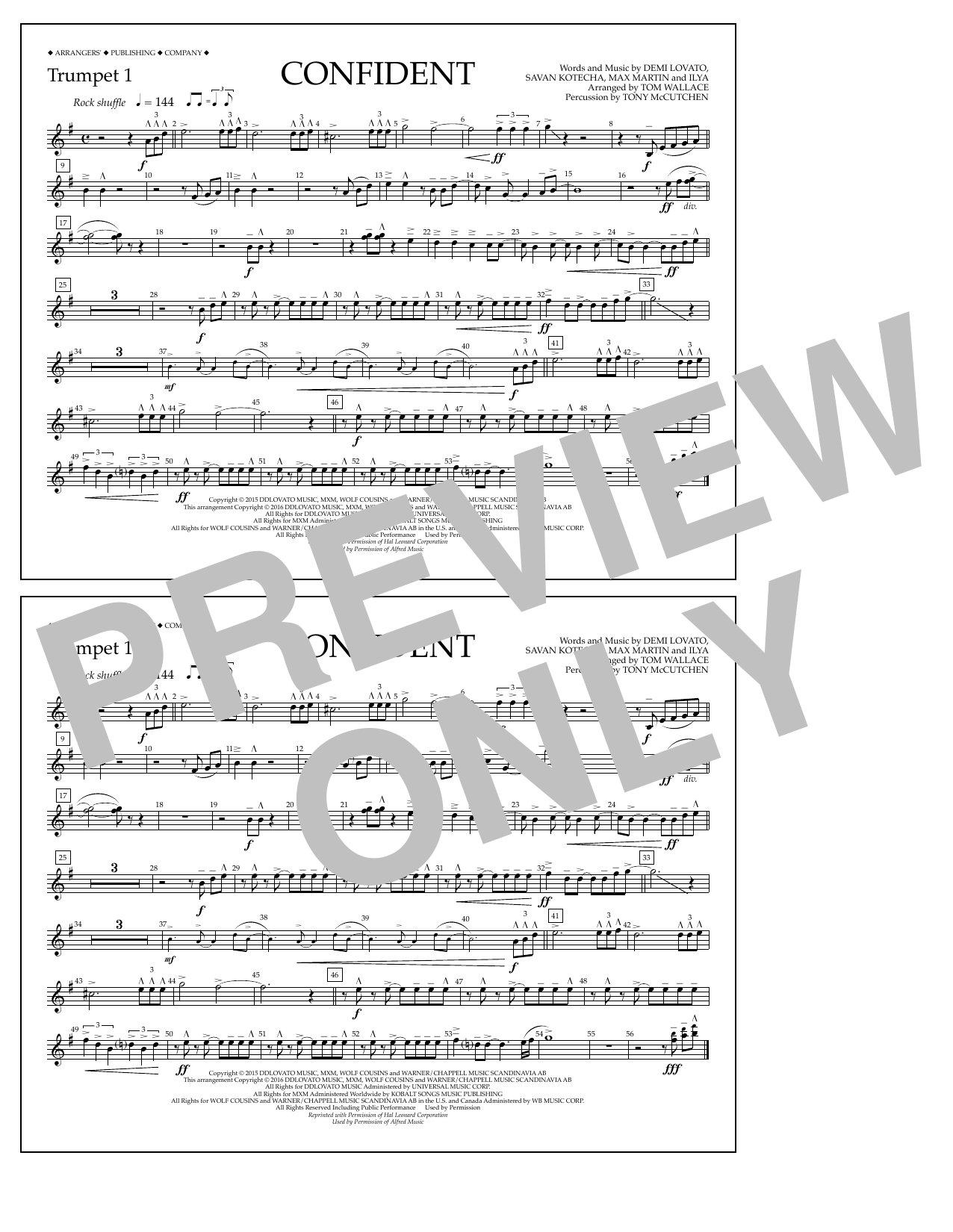 Tom Wallace Confident - Trumpet 1 sheet music notes and chords arranged for Marching Band