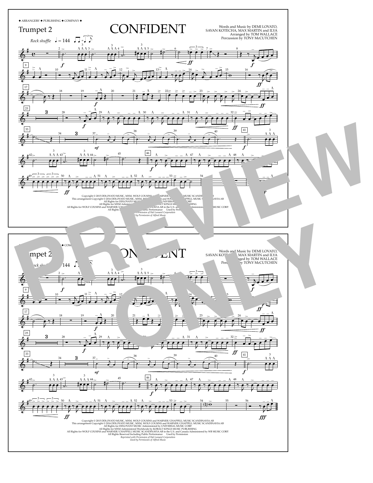 Tom Wallace Confident - Trumpet 2 sheet music notes and chords arranged for Marching Band