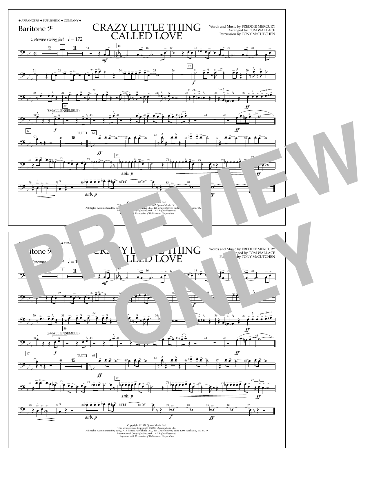 Tom Wallace Crazy Little Thing Called Love - Baritone B.C. sheet music notes and chords arranged for Marching Band