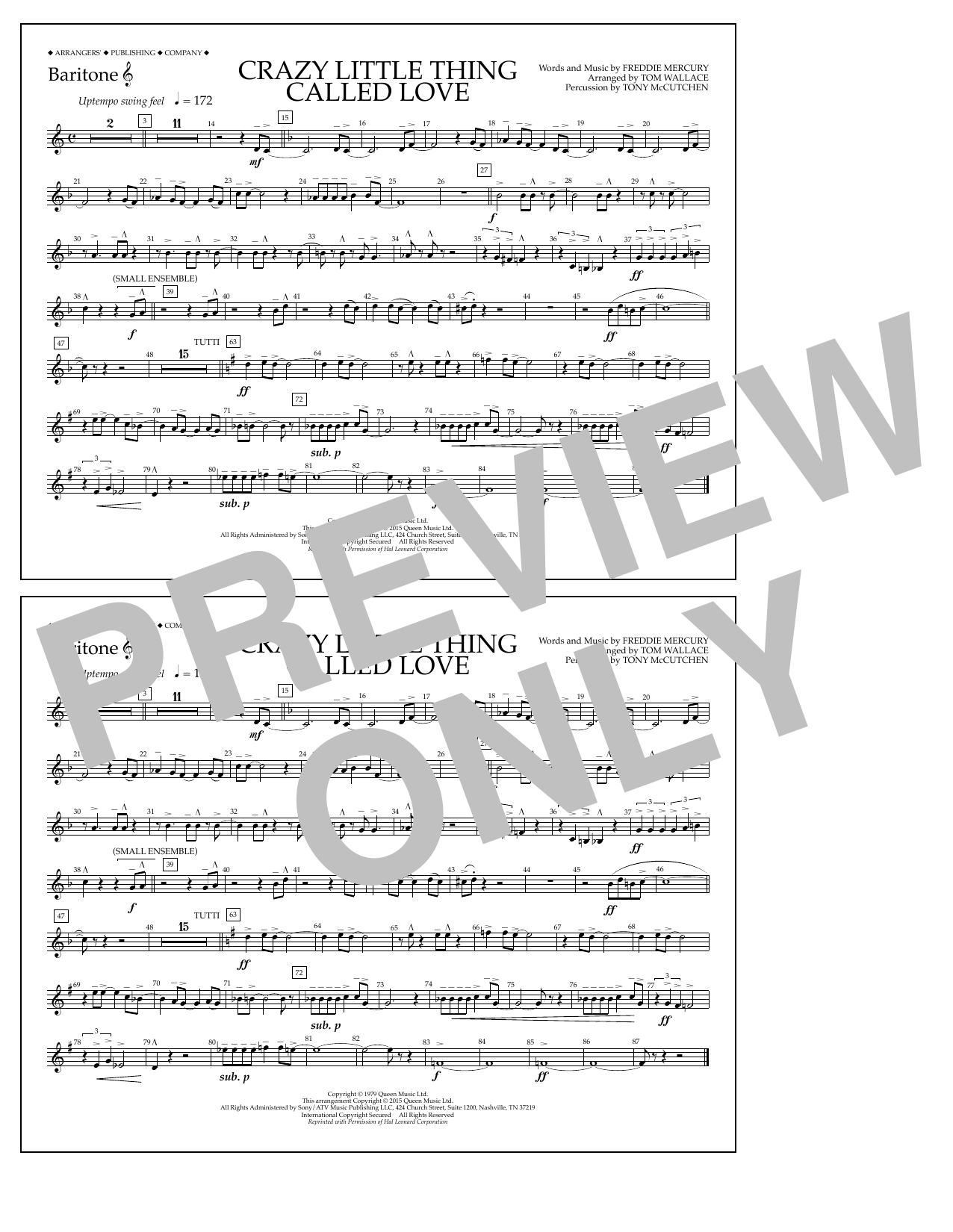 Tom Wallace Crazy Little Thing Called Love - Baritone T.C. sheet music notes and chords arranged for Marching Band