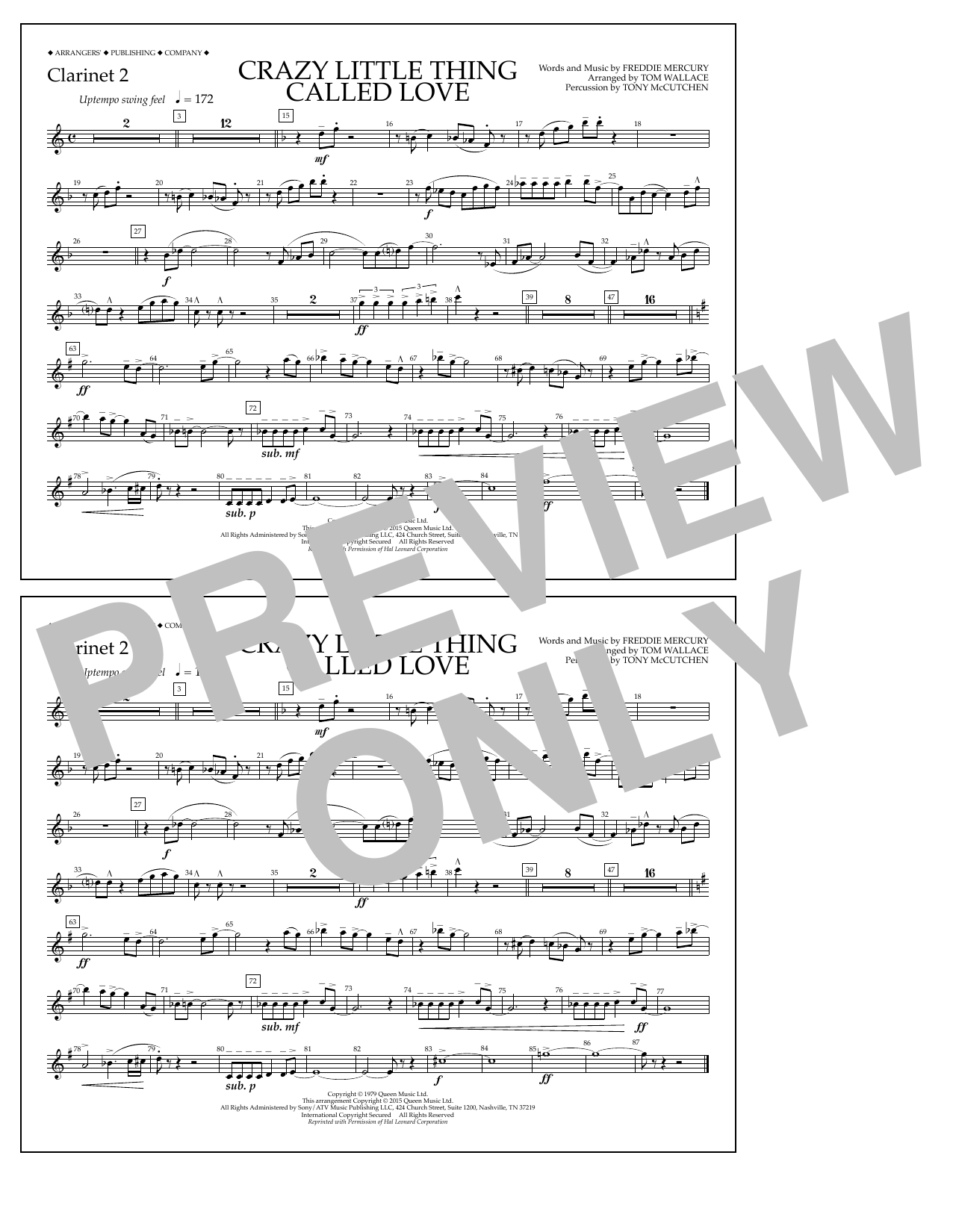Tom Wallace Crazy Little Thing Called Love - Clarinet 2 sheet music notes and chords arranged for Marching Band