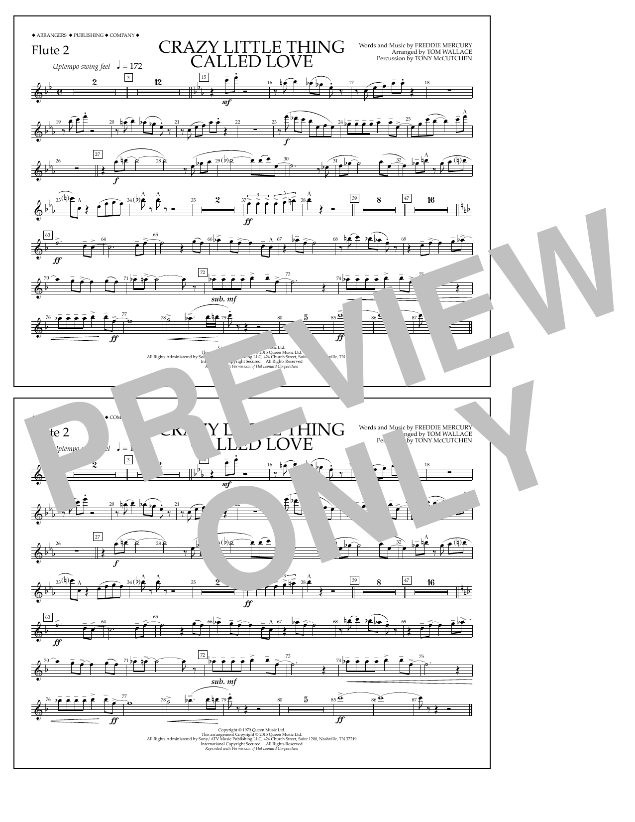Tom Wallace Crazy Little Thing Called Love - Flute 2 sheet music notes and chords arranged for Marching Band