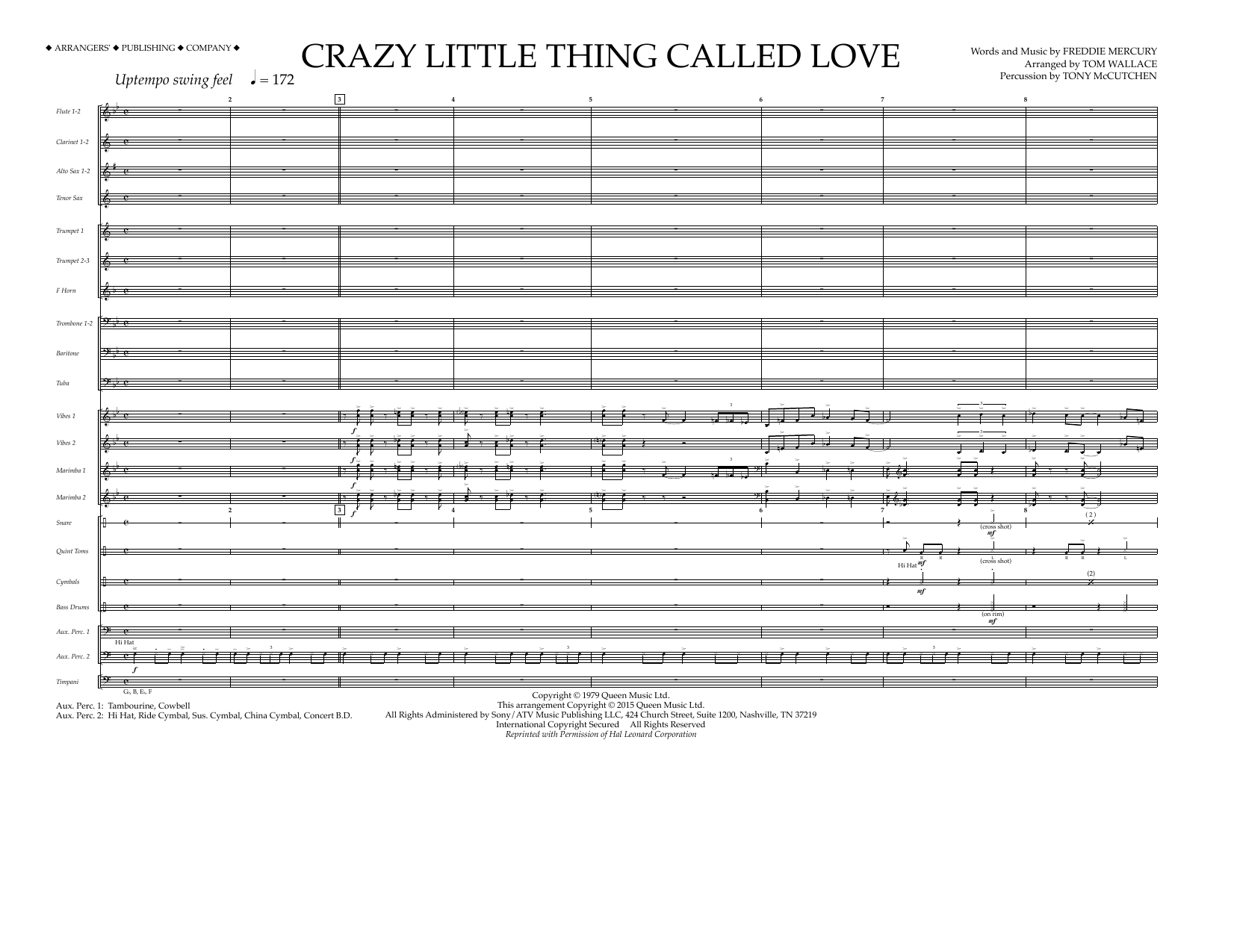 Tom Wallace Crazy Little Thing Called Love - Full Score sheet music notes and chords arranged for Marching Band