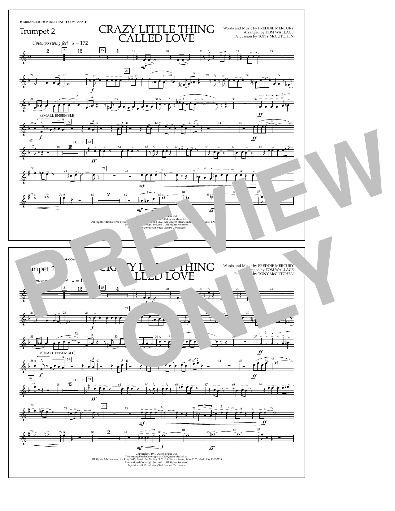Tom Wallace Crazy Little Thing Called Love - Trumpet 2 sheet music notes and chords arranged for Marching Band