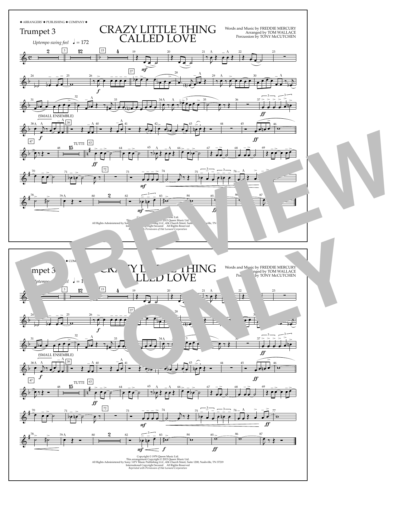 Tom Wallace Crazy Little Thing Called Love - Trumpet 3 sheet music notes and chords arranged for Marching Band