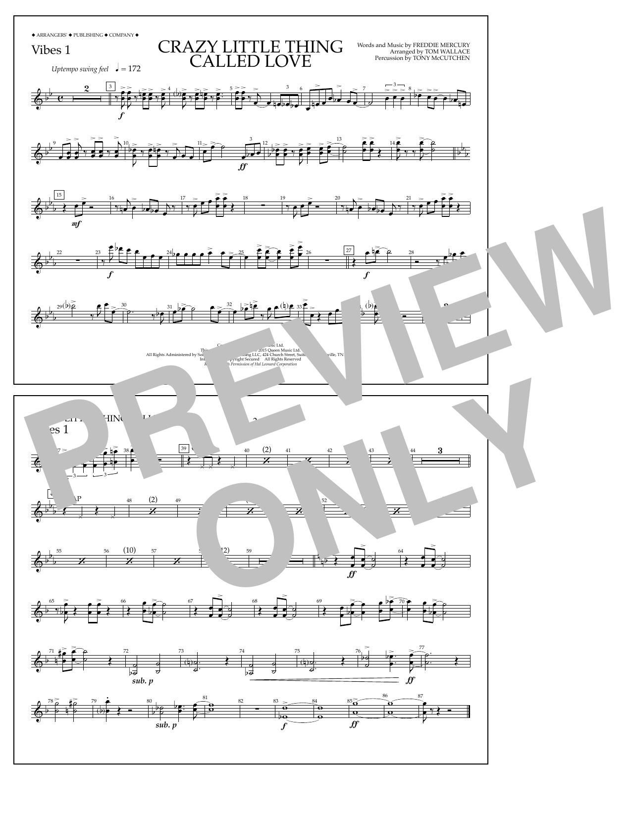 Tom Wallace Crazy Little Thing Called Love - Vibes 1 sheet music notes and chords arranged for Marching Band