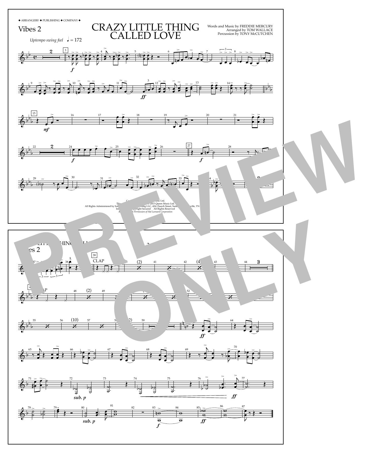 Tom Wallace Crazy Little Thing Called Love - Vibes 2 sheet music notes and chords arranged for Marching Band