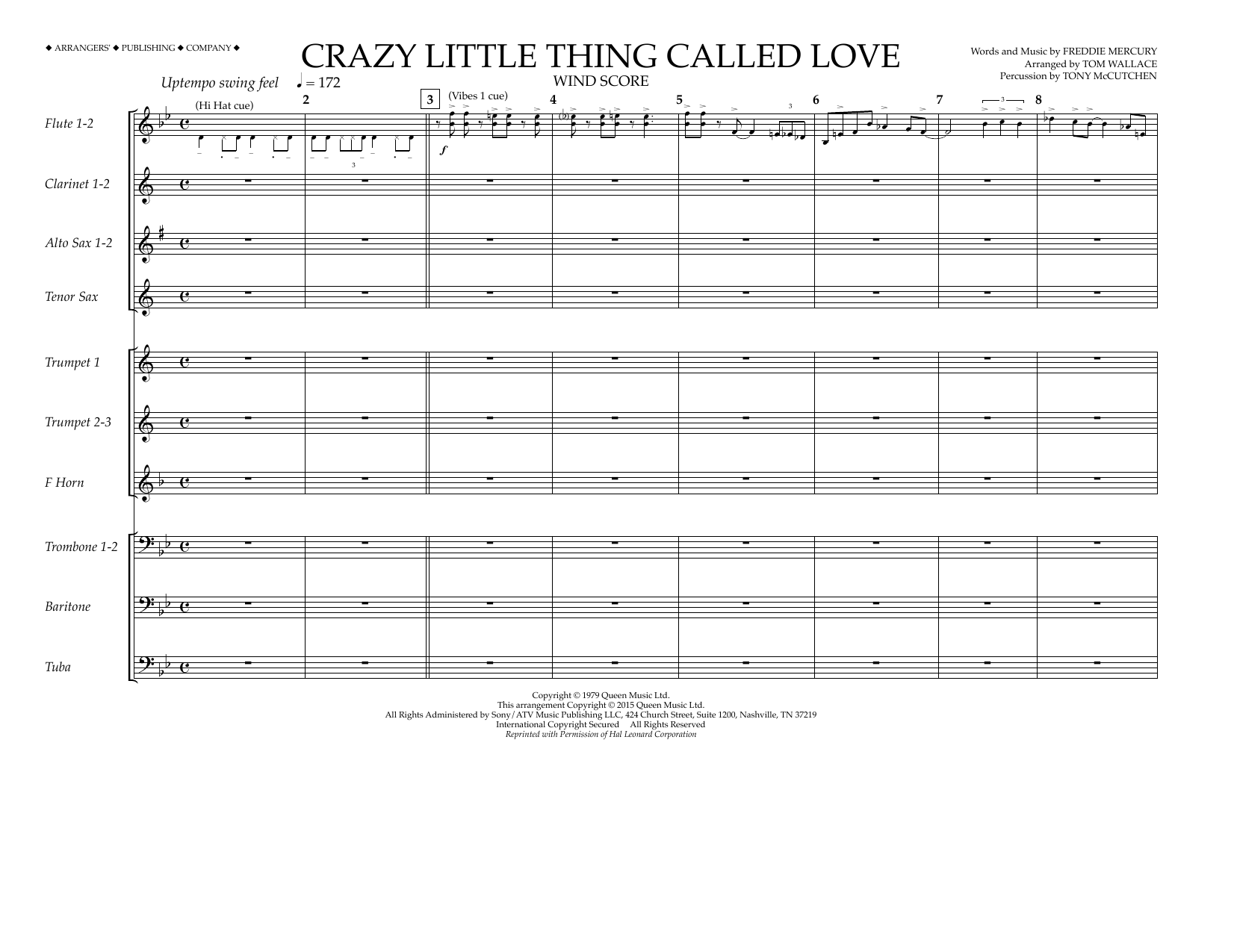 Tom Wallace Crazy Little Thing Called Love - Wind Score sheet music notes and chords arranged for Marching Band