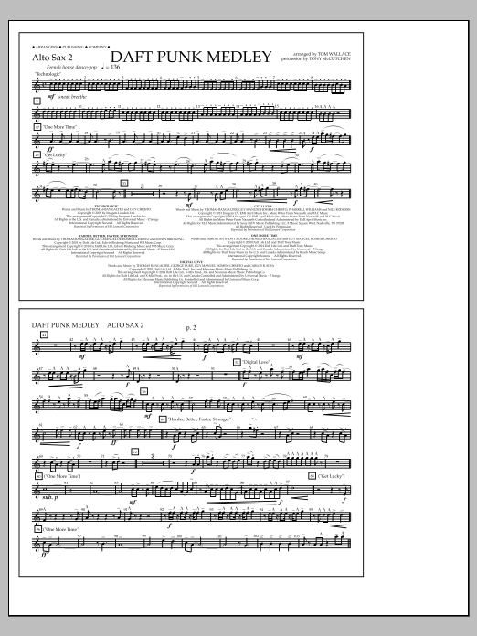 Tom Wallace Daft Punk Medley - Alto Sax 2 sheet music notes and chords arranged for Marching Band