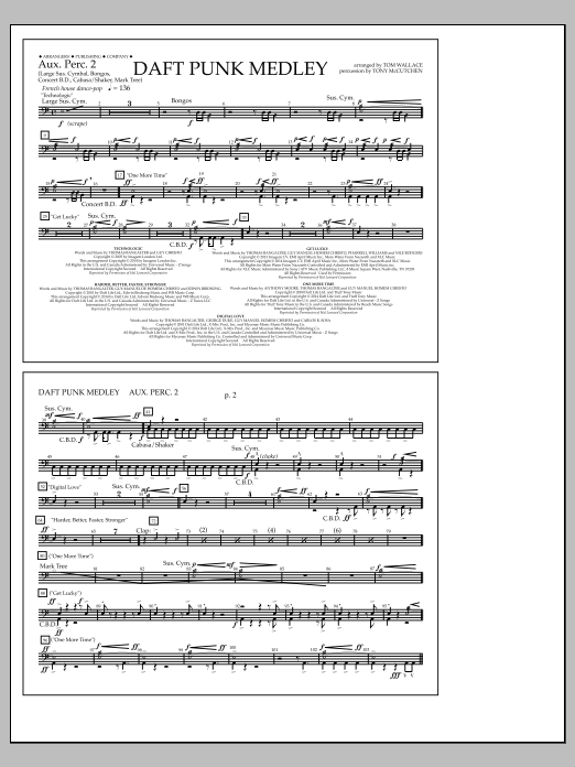 Tom Wallace Daft Punk Medley - Aux. Perc. 2 sheet music notes and chords arranged for Marching Band