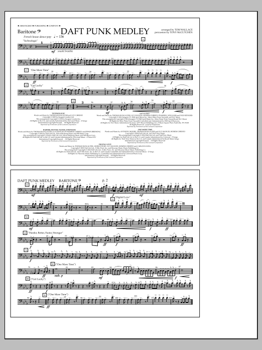 Tom Wallace Daft Punk Medley - Baritone B.C. sheet music notes and chords arranged for Marching Band