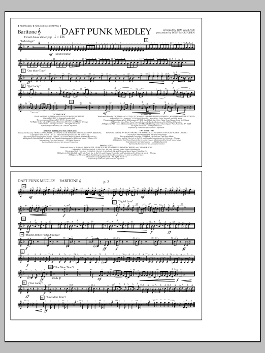 Tom Wallace Daft Punk Medley - Baritone T.C. sheet music notes and chords arranged for Marching Band